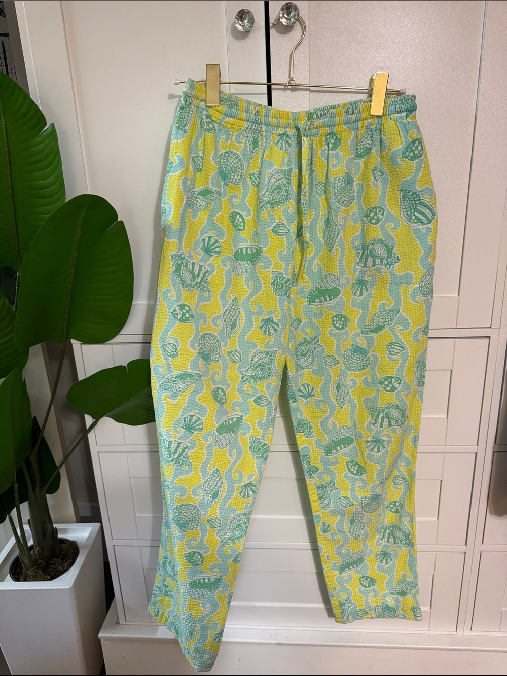 Lilly Pulitzer Yellow and Aqua Printed Cropped Pants